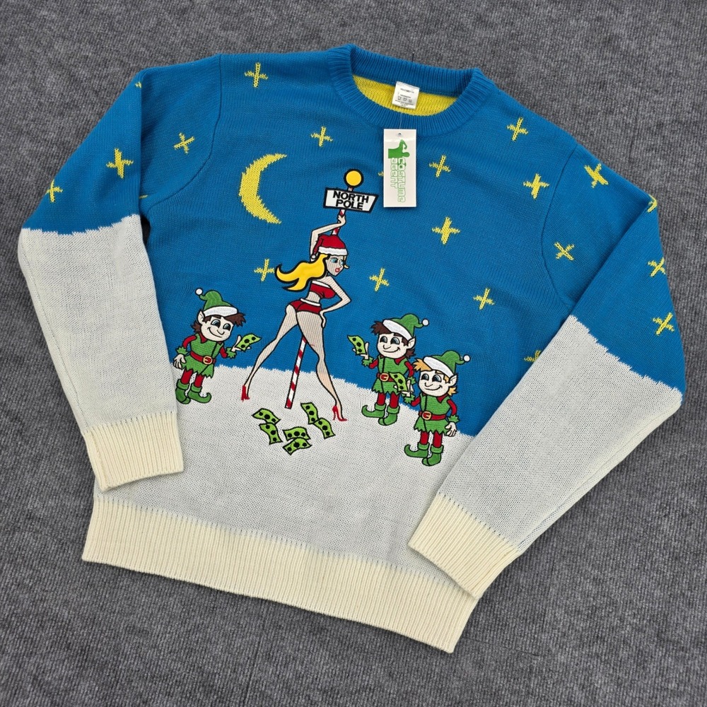 Costume Agent North Pole Dancer Ugly Christmas Sweater Blue Adult Medium NEW